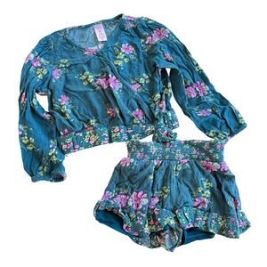 Justice Girls XS Floral 2-Piece Surplice Smocked Top & Shorts Set